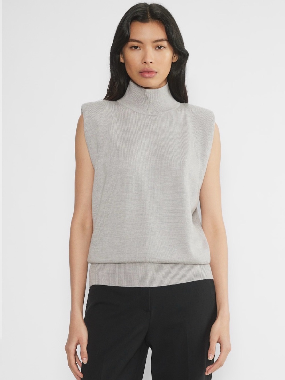 Babaton Light Gray Sleeveless Turtleneck Sweater